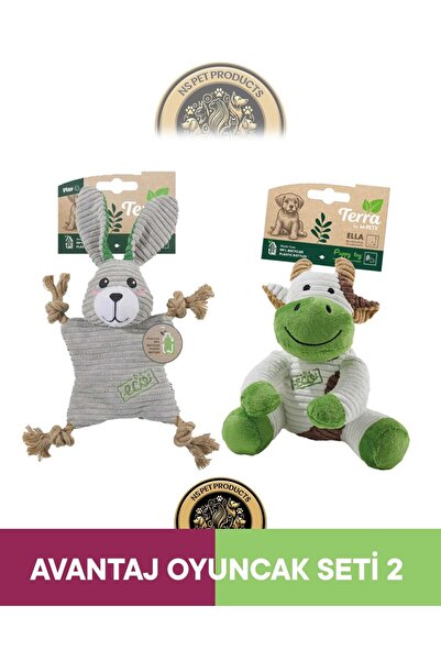 M-PETS Terra Eco Ella Puppy (İnek)-Lulu Puppy (Tavşan) Köpek Oyuncağı 2'li Set