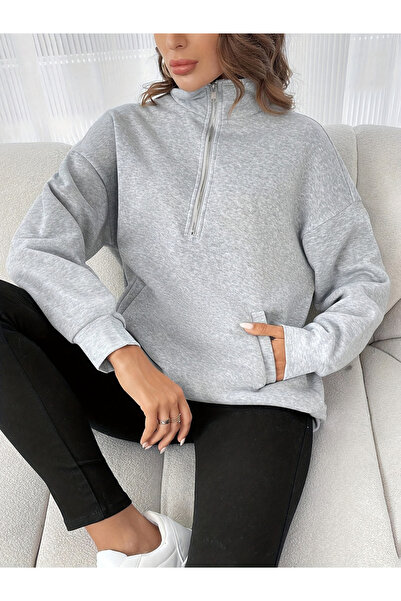Take Two By Styli Grey Collared Sweatshirt with Half-Zip
