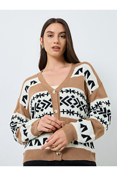 Take Two By Styli Geometric Pattern Knit Cardigan