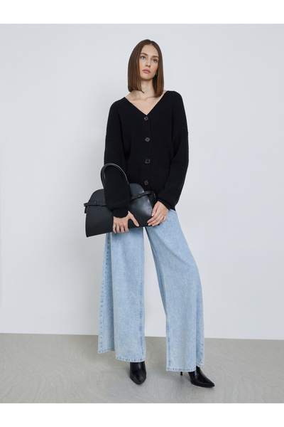 Styli Black Oversized Chunky Knit Cardigan