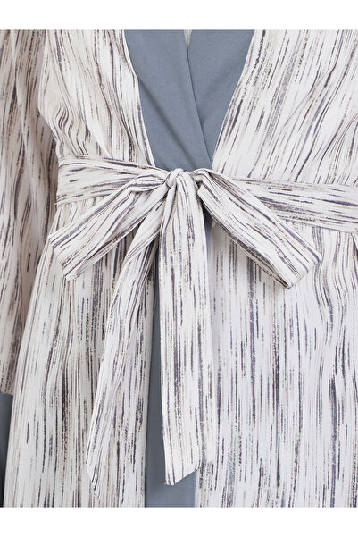 Take Two By Styli Contrast Trim Printed Kimono with Tie Belt