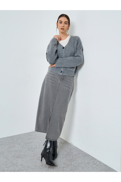 Take Two By Styli Grey Short Length Cardigan with Buttons