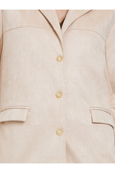 Styli Khaki Suede Button-Front Coat