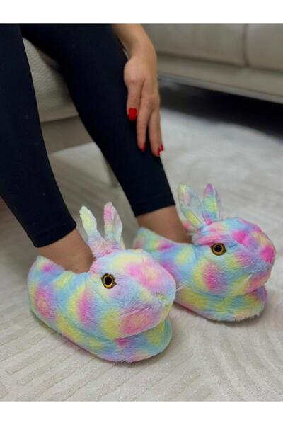 GROSTER SPOR Çok Renkli Tavşan Model Kaymaz Taban Rahat ve Konforlu Kışlık Ka...