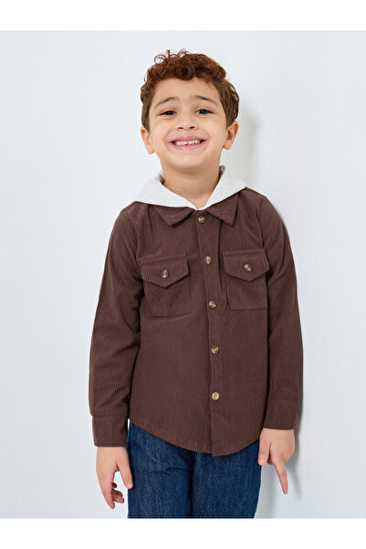 Styli Boys Brown Corduroy Hooded Shacket