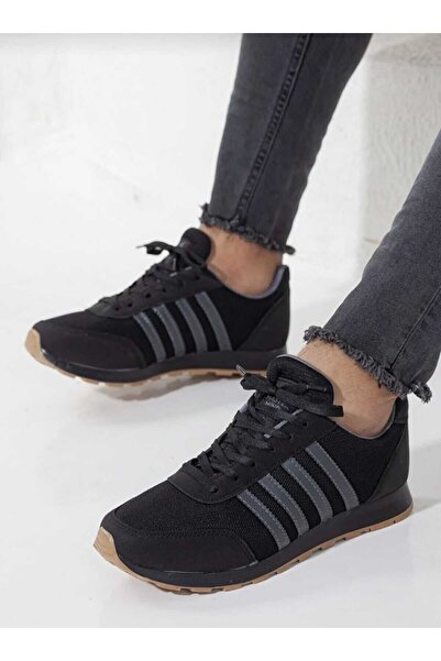 WEBORN Men's Black Smoked Striped Casual Comfortable Soft Sole Comfortable Sneaker Sports Shoes