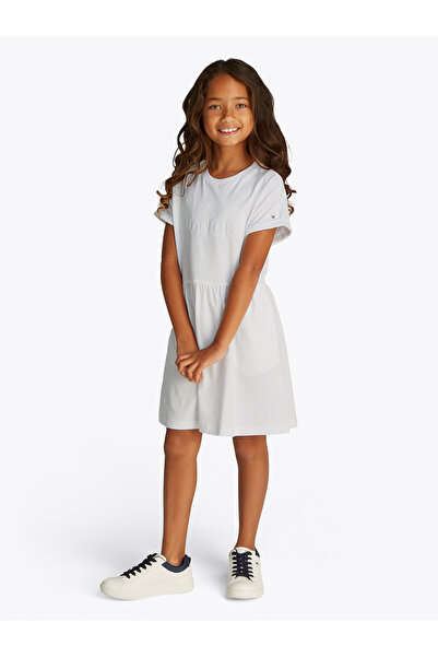Tommy Hilfiger Girls White Short Sleeve Mini Flared Dress