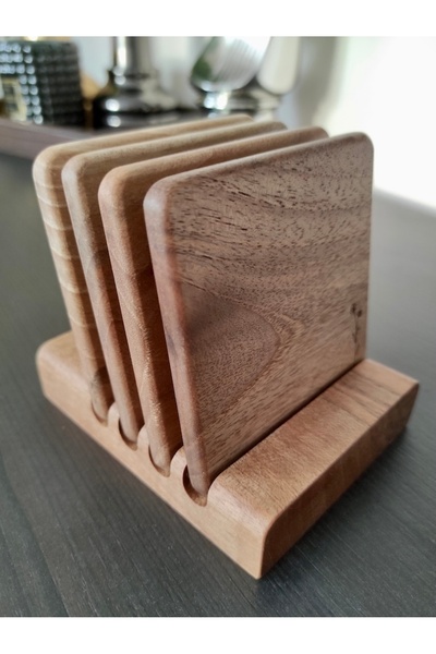 Limon Dekor Handmade Coasters Made from Real Walnut Wood - Set of 4 - Hand Made Walnut Coaster