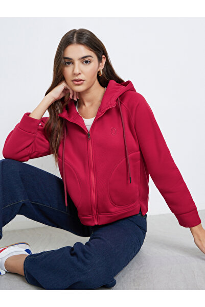 Styli Red Zip-Up Hooded Jacket