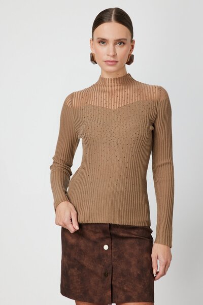 ON Pulover din tricot cu guler transparent cu pietre