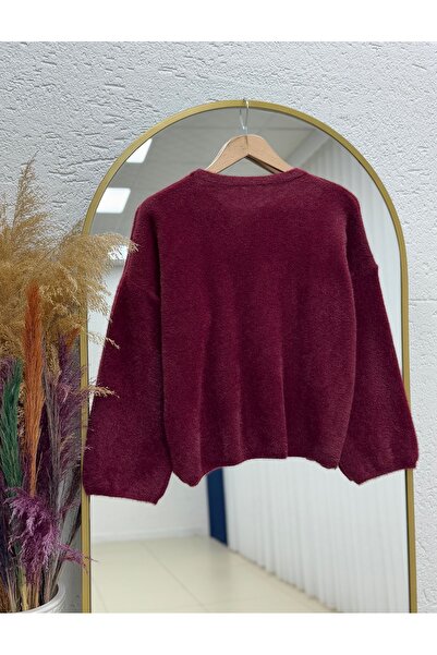 BENAHOLL Alina Bearded Short Oversized Sweater-Zi̇6261 Burgundy