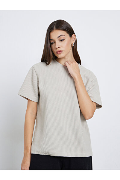 Styli Grey Flat Knit Round Neck T-Shirt