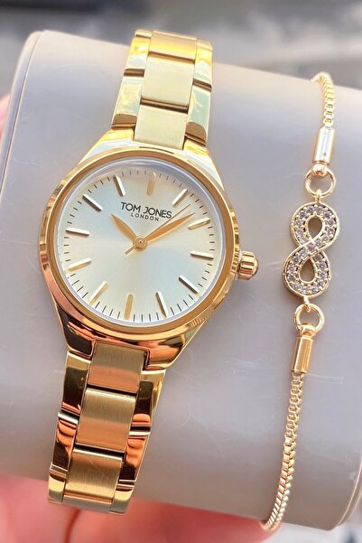 Tom Jones Kadın kol saati gold 3atm su gecirmez çelik 2 yıl garantili bileklik hediye