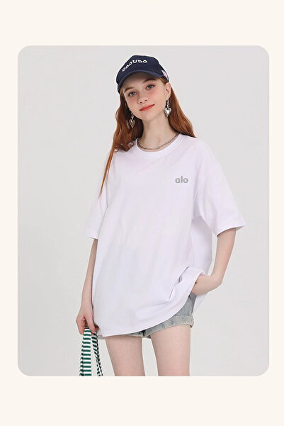 Alo Loose T-shirt-Round Neck Short Sleeve-Summer Short Sleeve (White)