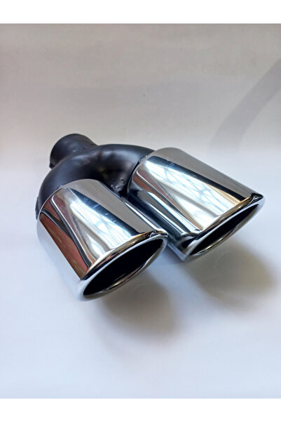 EGZOZCUM Paslanmaz Krom Sol Çift Çıkış Eğimli Kesim Yuvarlak Sessiz Egzoz Ucu...