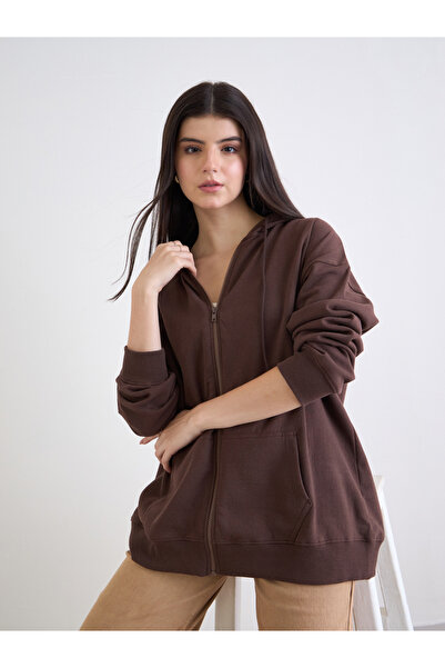 Styli Zip-Up Oversized Longline Hoodie