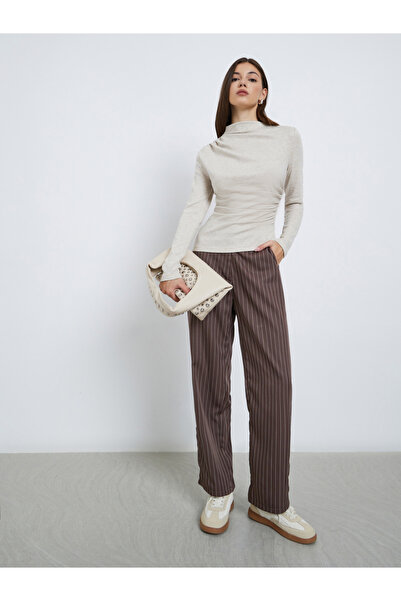 Styli Beige High Neck Slim Fit Knit T-Shirt