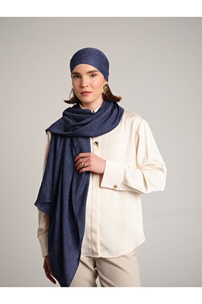 Ayshara شال شيبنيم هاتينج كوليكشن ذو وجهين باللون الأزرق الداكن