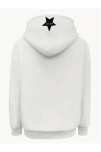 Take Two By Styli White Graphic Patch Detail Hooded Jacket