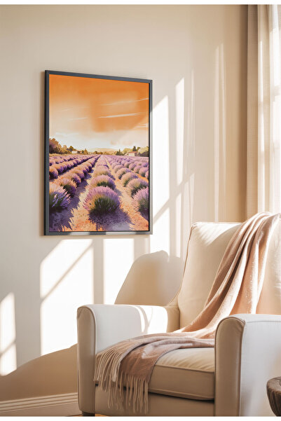 21mxm Unframed Lavender Canvas Poster - Digital Print on Matte Canvas - Golden hour over lavender rows