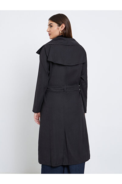Styli Black Double Breasted Midi Trench Coat
