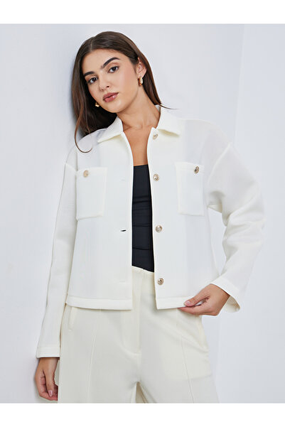 Styli Off White Regular Fit Short Length Trucker Jacket