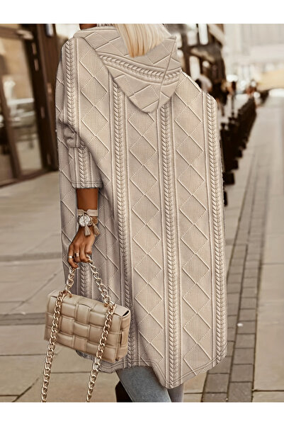 Take Two By Styli Beige Knit Midi Hoodie