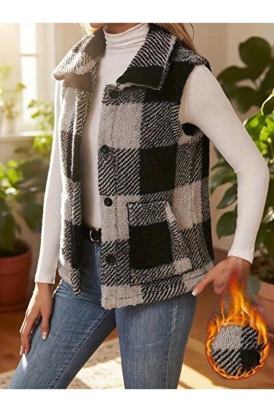 Take Two By Styli Plaid Fleece Vest with Front Button
