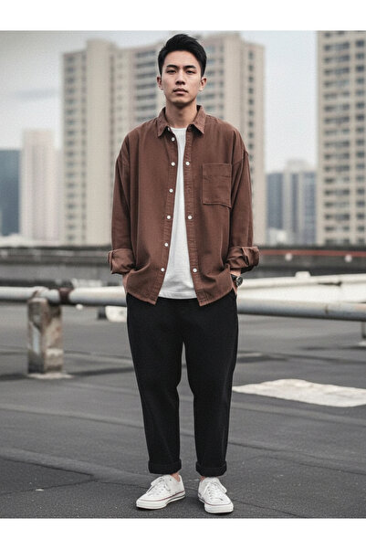 Take Two By Styli Men Brown Corduroy Shirt