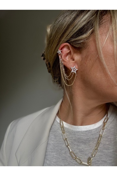 Rossetto Atelier İthal Çelik Wery Star Ear cuff & Küpe