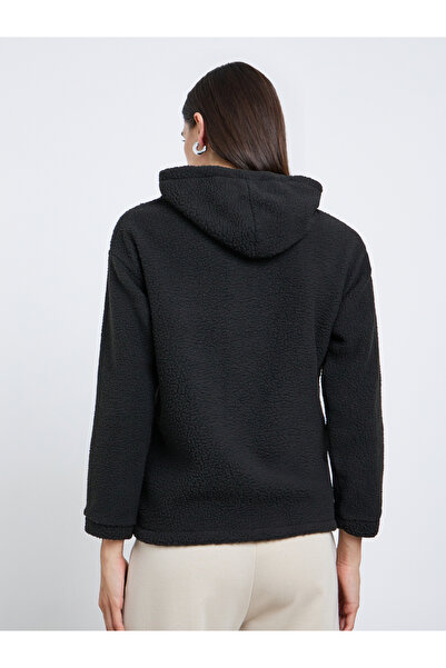 Take Two By Styli Black Sherpa Look Hooded Jacket