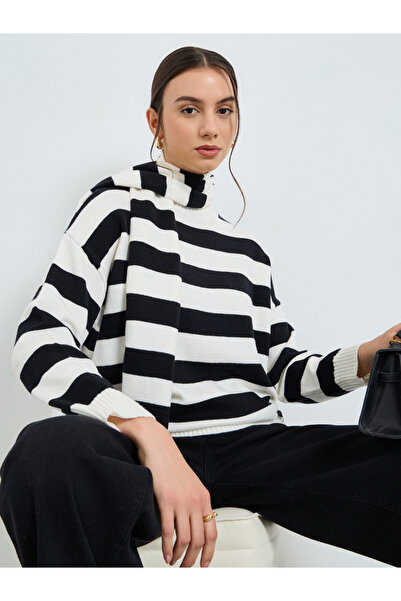 Take Two By Styli Striped Relaxed Fit Sweater with Neck Scarf