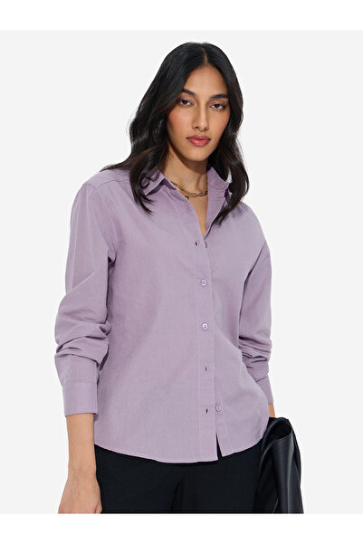 The Souled Store By Styli Purple Cotton Linen Plain Shirt