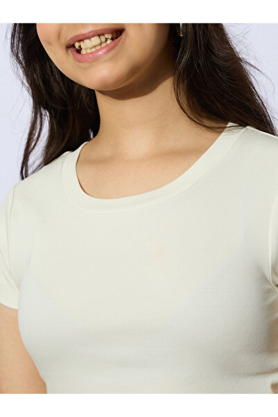 NOH-VOH By Styli Off White Ribbed Short Sleeve Top