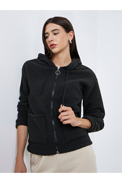 Take Two By Styli Black Sherpa Look Hooded Jacket