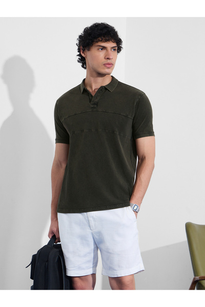The Souled Store By Styli Men Dark Green Vintage Wash Polo