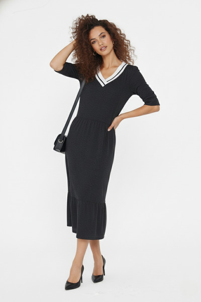 Avones Γυναικείο κοντομάνικο πλεκτό φόρεμα με λαιμόκοψη σε σχήμα V από μάλλιν...