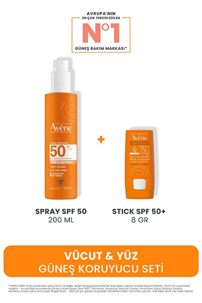 Avene Vücut & Yüz Güneş Koruyucu Seti (Spray Spf 50 200 ML + Stick SPF 50+ 8 GR)