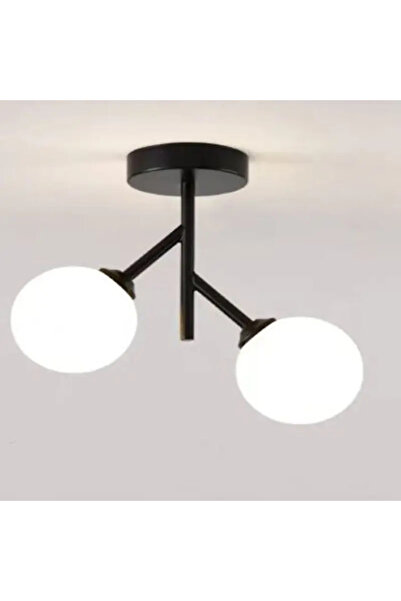 luminastar Modern Y-shaped chandelier, 2 white glass globes, black body, E27 socket, 30 cm height