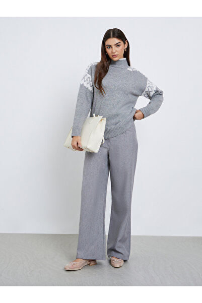 Styli Grey Regular Fit Fair Isle Knit Sweater