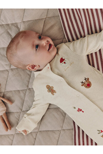 Next Baby 100% Organic Cotton Character Patterned Cream Christmas Jumpsuit Alyh11970