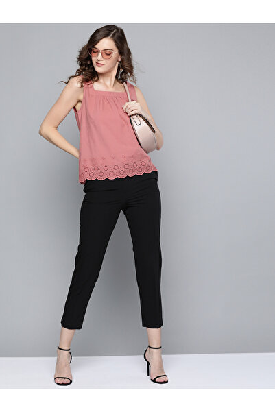 Sassafras By Styli Women Pink Schiffli Detail Square Neck Top