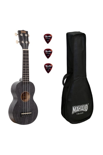Mahalo ML1SH – Set ukulele sopran, finisaj negru Smoke Haze, 3 pene, cu husă
