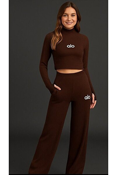 Fua Shop Women's Finger-Loop Crop Top-Bottom Knitwear Set