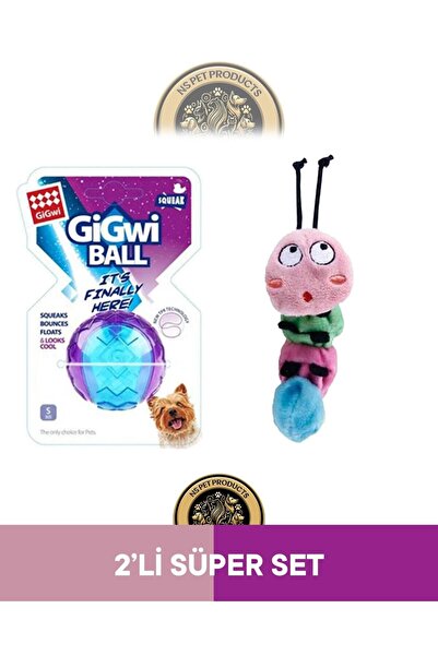 Gigwi كرة صلبة 5 سم شفافة زرقاء مع لعبة القطط على شكل يرقة - مجموعة من 2 لعبة...