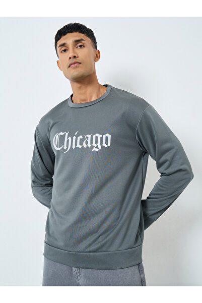 Take Two By Styli Men Grey Chicago Graphic Pullover Sweatshirt