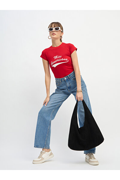 Sassafras By Styli Red Miss Americana Graphic Print Crop Top