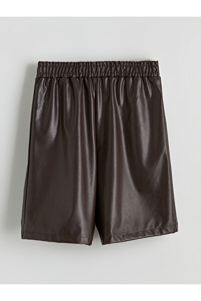 LC Waikiki Vizyon New Season Elastic Waist Leather-Look Girls' Shorts