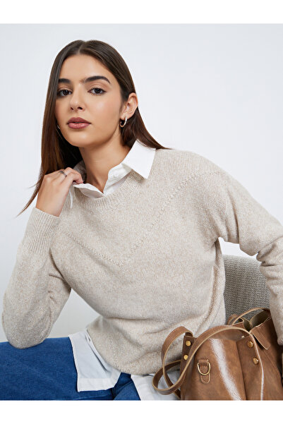 Styli Beige Regular Fit Knitted Sweater