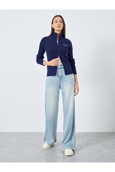 Take Two By Styli Solid High Neck Zip Up Knitted Top